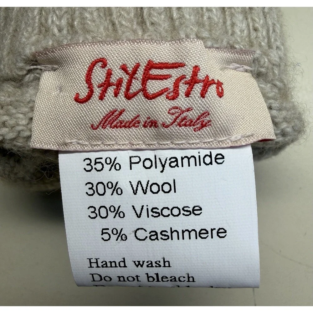 Stilestro Italy Cashmere Blend Knit Gloves Beige Crystal Rhinestone Accent